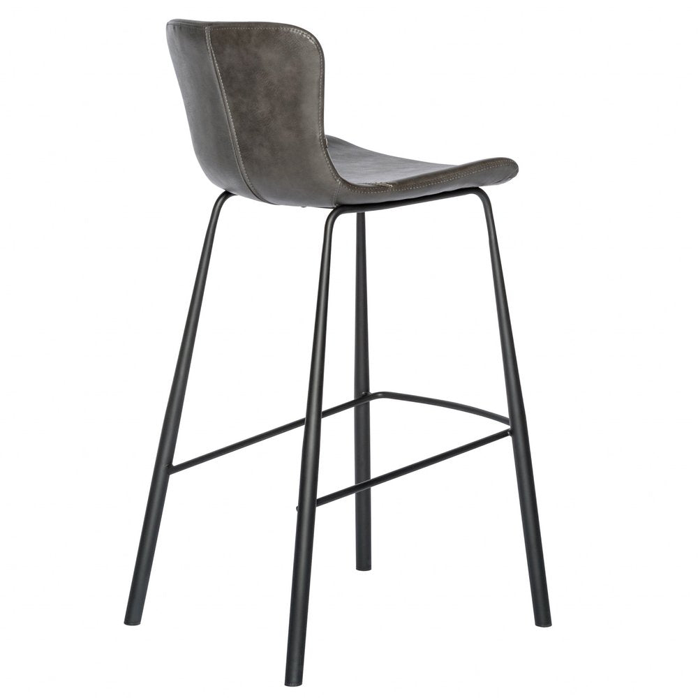 Set of Two 30" Gray And Black Faux Leather And Steel Low Back Bar Height Bar Chairs HomeRoots