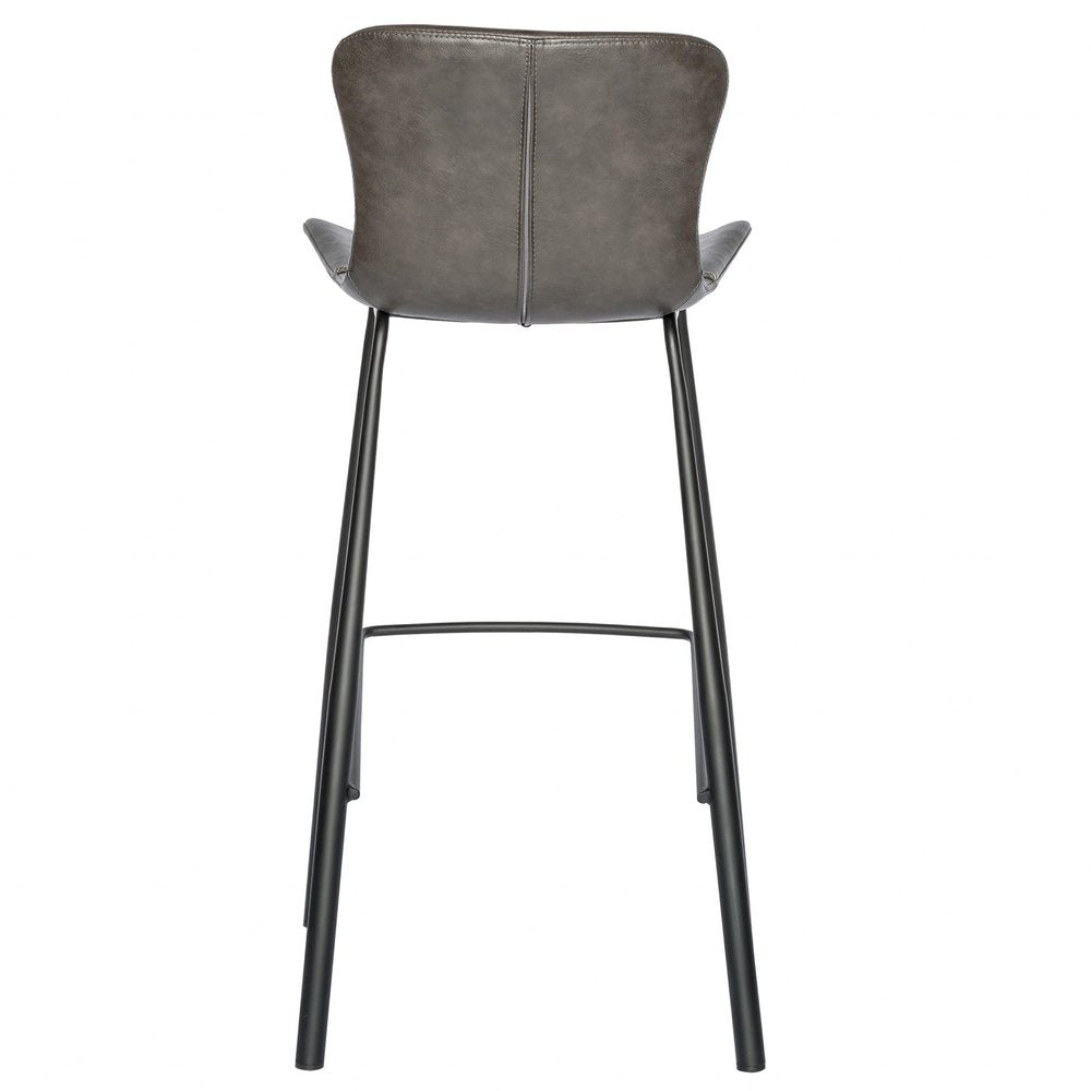 Set of Two 30" Gray And Black Faux Leather And Steel Low Back Bar Height Bar Chairs HomeRoots