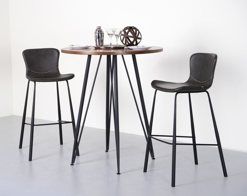 Set of Two 30" Gray And Black Faux Leather And Steel Low Back Bar Height Bar Chairs HomeRoots