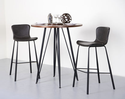 Set of Two 30" Gray And Black Faux Leather And Steel Low Back Bar Height Bar Chairs HomeRoots