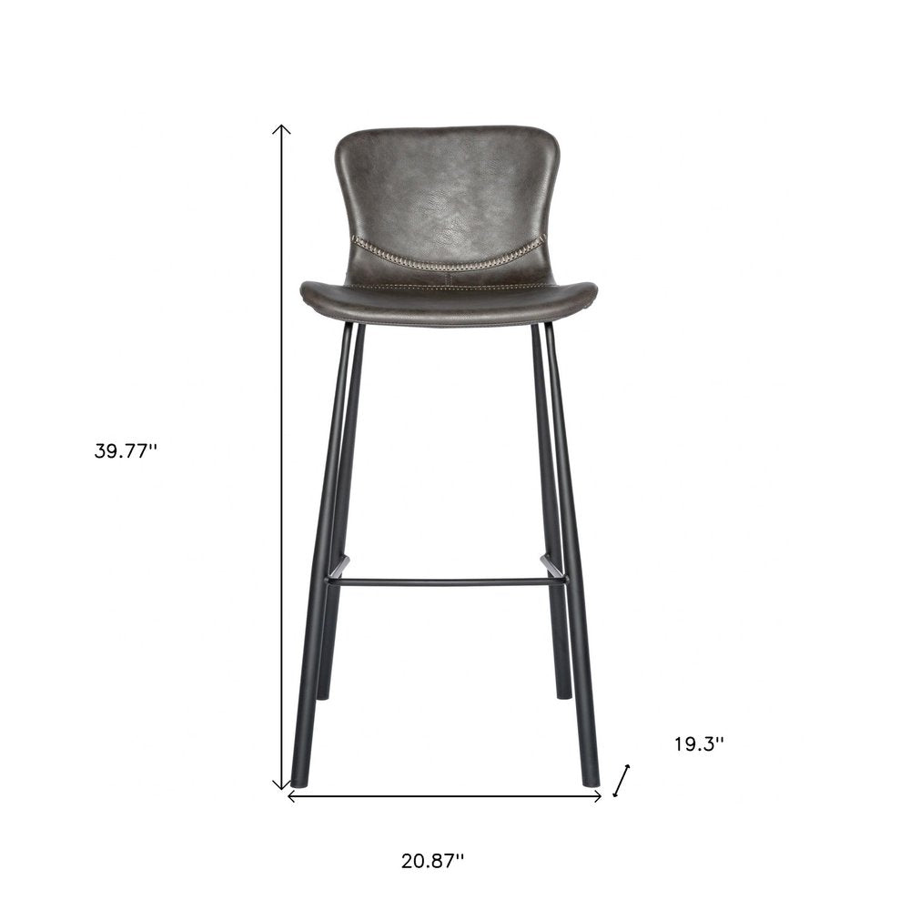 Set of Two 30" Gray And Black Faux Leather And Steel Low Back Bar Height Bar Chairs HomeRoots