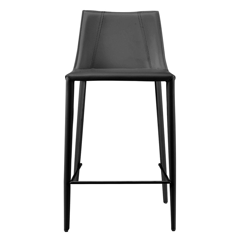 26" Black Faux Leather And Steel Low Back Counter Height Bar Chair HomeRoots