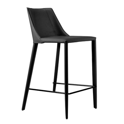 26" Black Faux Leather And Steel Low Back Counter Height Bar Chair HomeRoots
