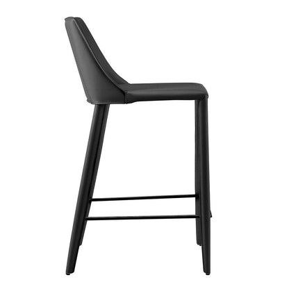 26" Black Faux Leather And Steel Low Back Counter Height Bar Chair HomeRoots
