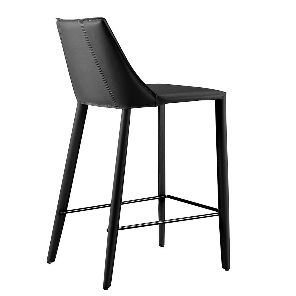 26" Black Faux Leather And Steel Low Back Counter Height Bar Chair HomeRoots