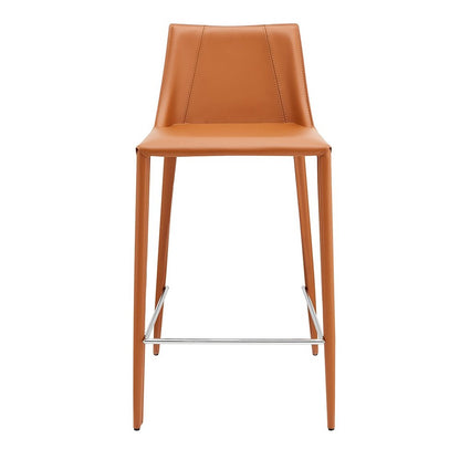 26" Terra Cotta Faux Leather And Faux Leather And Steel Low Back Counter Height Bar Chair HomeRoots