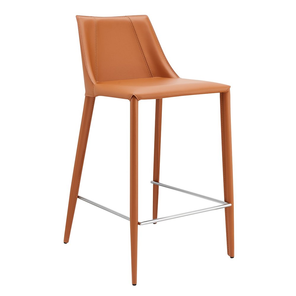 26" Terra Cotta Faux Leather And Faux Leather And Steel Low Back Counter Height Bar Chair HomeRoots