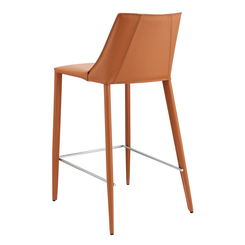 26" Terra Cotta Faux Leather And Faux Leather And Steel Low Back Counter Height Bar Chair HomeRoots