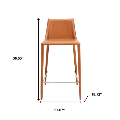 26" Terra Cotta Faux Leather And Faux Leather And Steel Low Back Counter Height Bar Chair HomeRoots