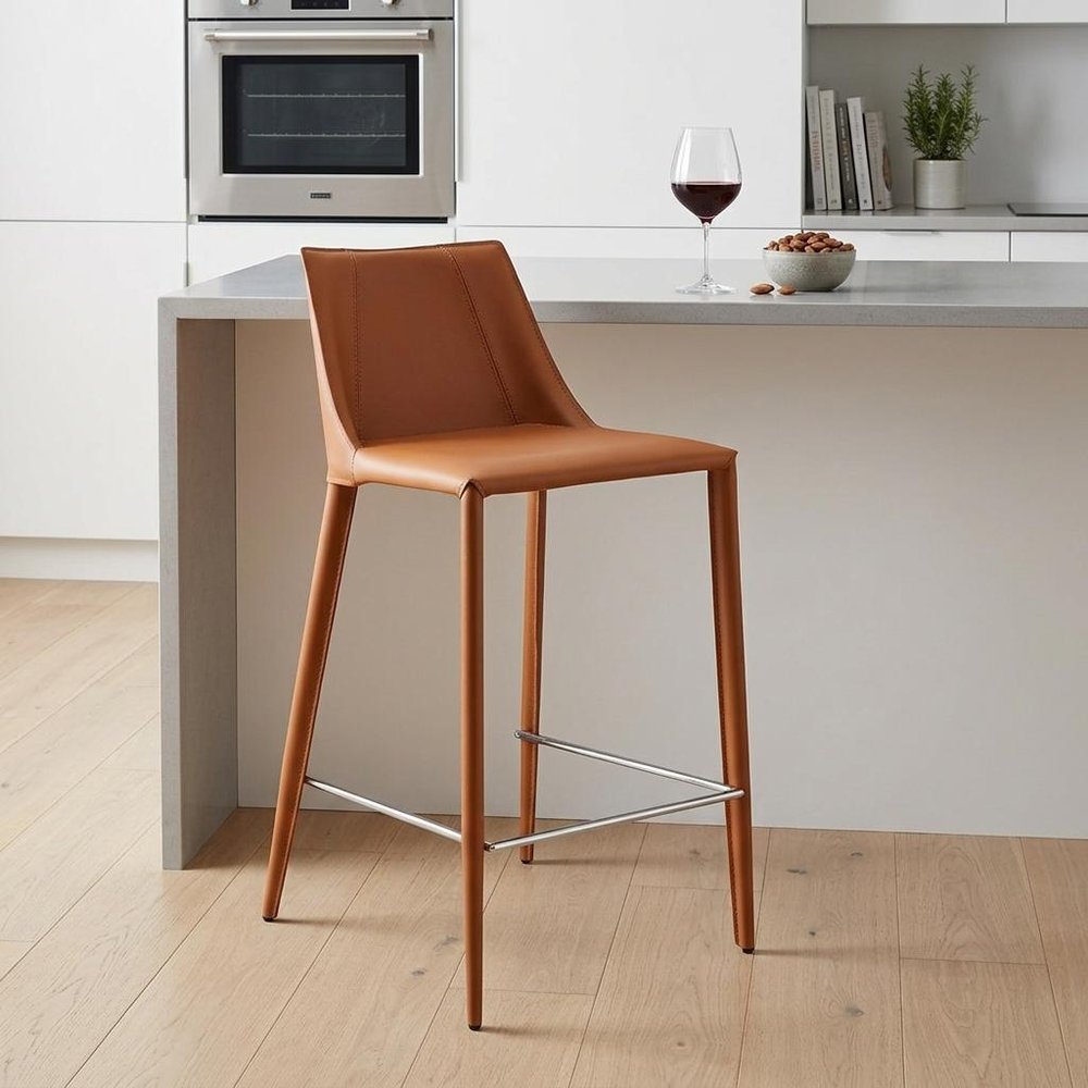 26" Terra Cotta Faux Leather And Faux Leather And Steel Low Back Counter Height Bar Chair HomeRoots