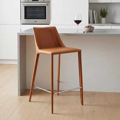 26" Terra Cotta Faux Leather And Faux Leather And Steel Low Back Counter Height Bar Chair HomeRoots