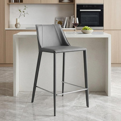 26" Gray Faux Leather And Steel Low Back Counter Height Bar Chair HomeRoots