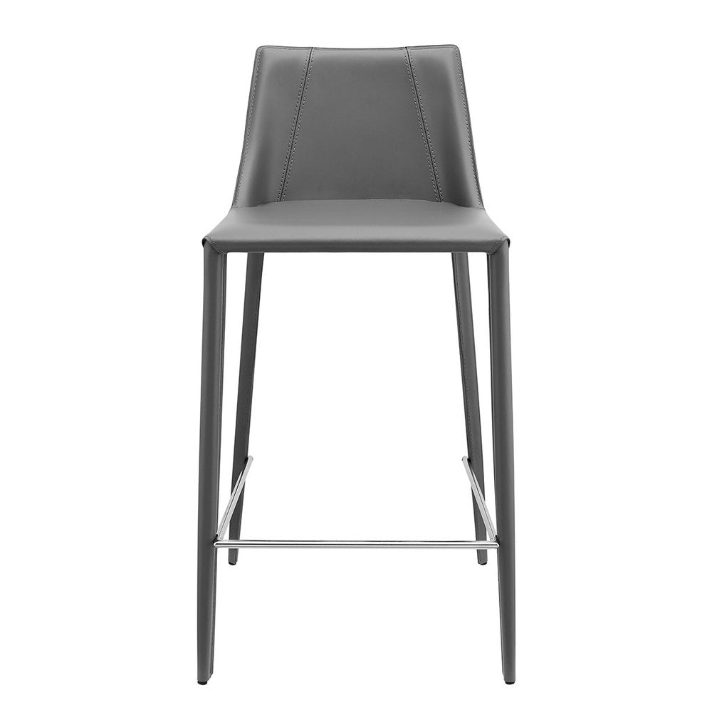 26" Gray Faux Leather And Steel Low Back Counter Height Bar Chair HomeRoots