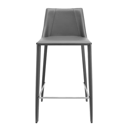 26" Gray Faux Leather And Steel Low Back Counter Height Bar Chair HomeRoots
