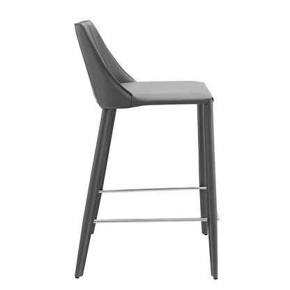 26" Gray Faux Leather And Steel Low Back Counter Height Bar Chair HomeRoots