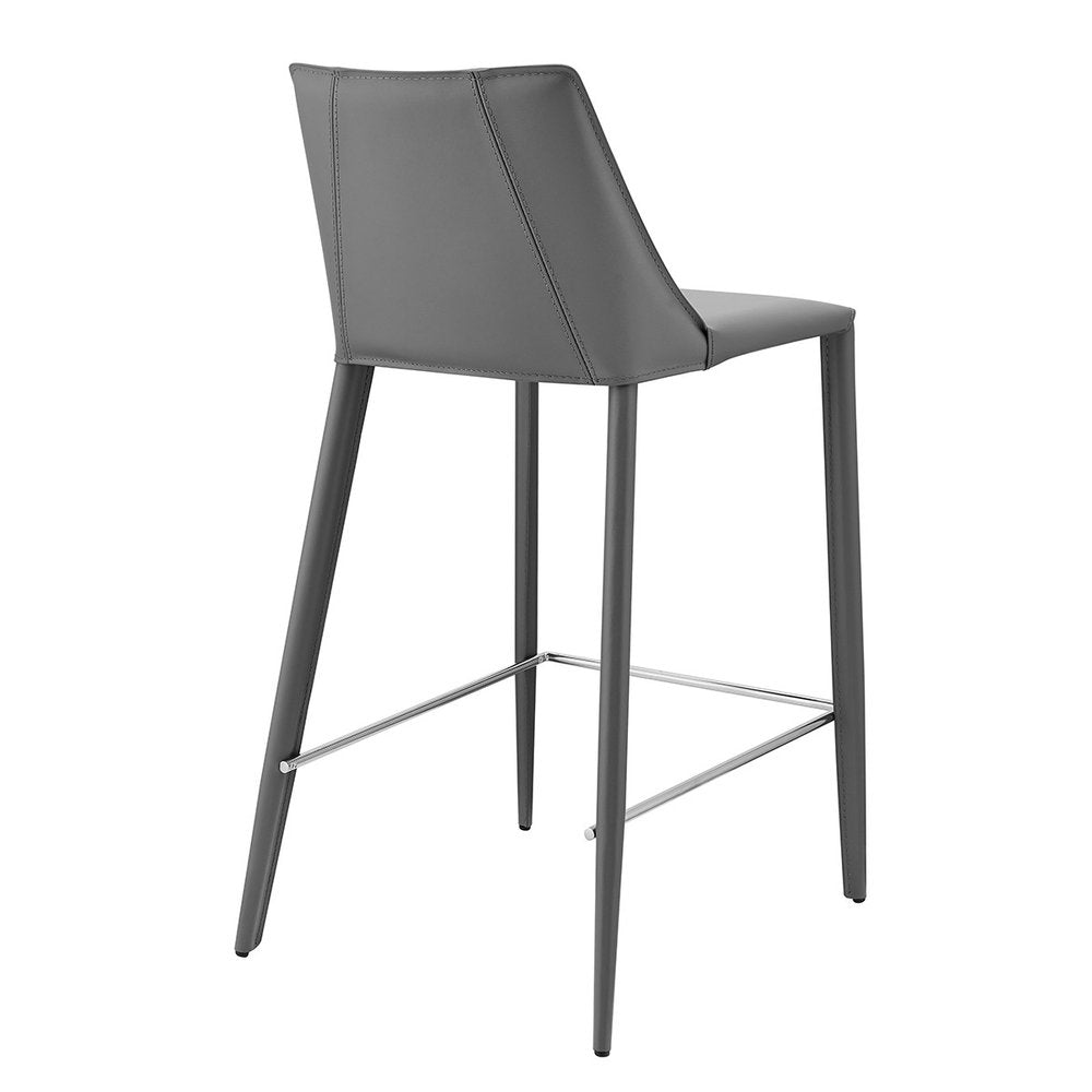26" Gray Faux Leather And Steel Low Back Counter Height Bar Chair HomeRoots