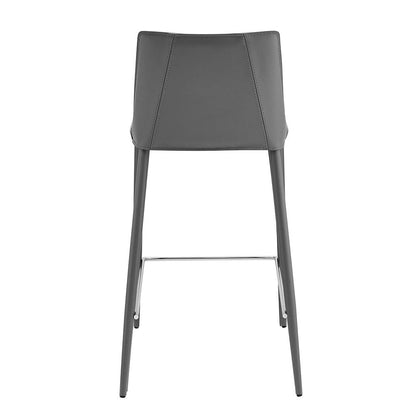26" Gray Faux Leather And Steel Low Back Counter Height Bar Chair HomeRoots