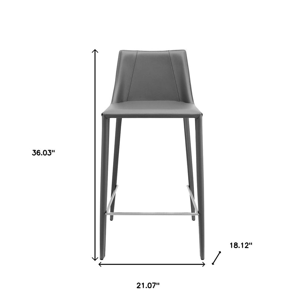 26" Gray Faux Leather And Steel Low Back Counter Height Bar Chair HomeRoots