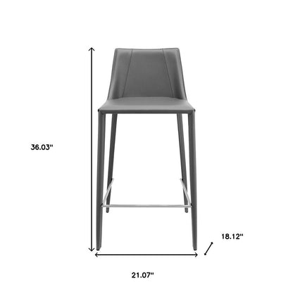 26" Gray Faux Leather And Steel Low Back Counter Height Bar Chair HomeRoots