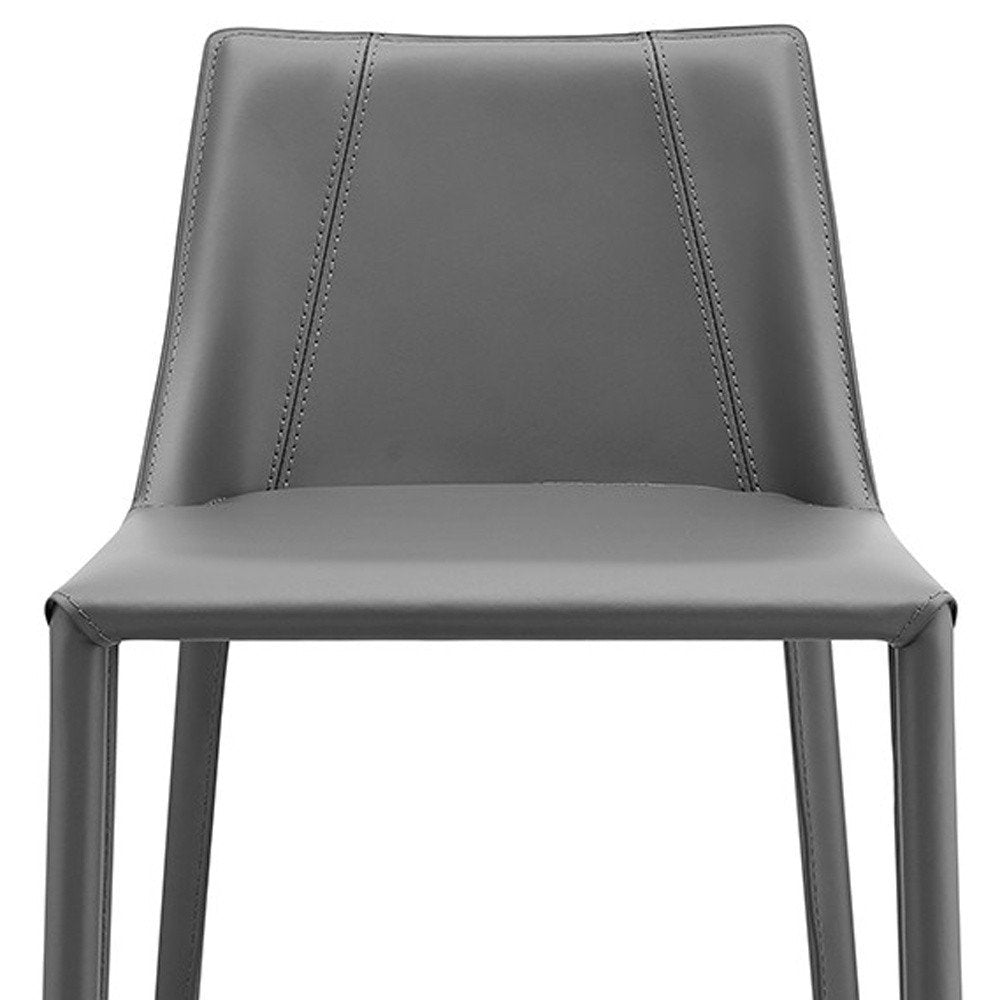 26" Gray Faux Leather And Steel Low Back Counter Height Bar Chair HomeRoots