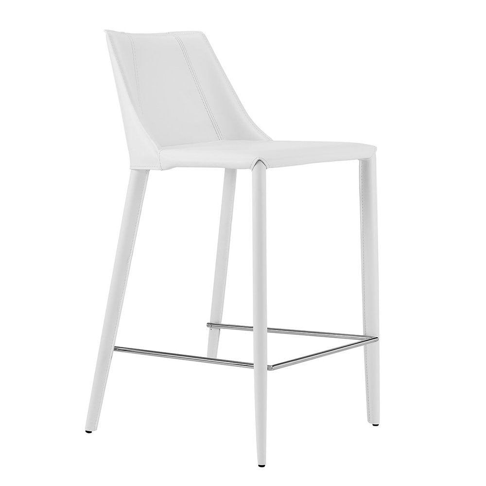 26" White Faux Leather And Steel Low Back Counter Height Bar Chair HomeRoots