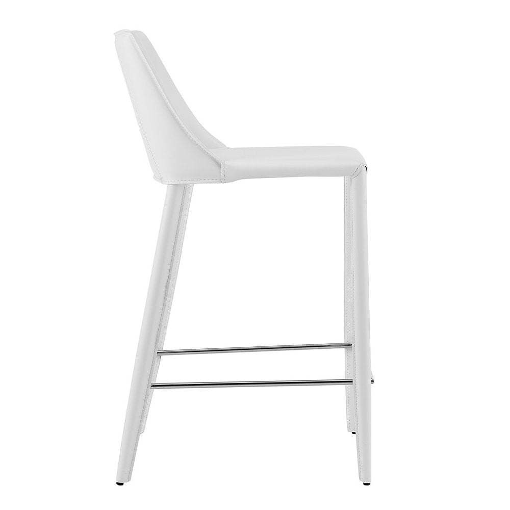26" White Faux Leather And Steel Low Back Counter Height Bar Chair HomeRoots