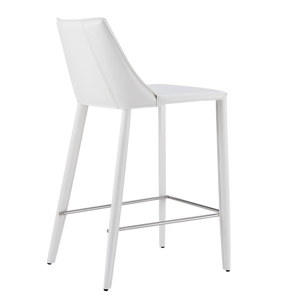 26" White Faux Leather And Steel Low Back Counter Height Bar Chair HomeRoots