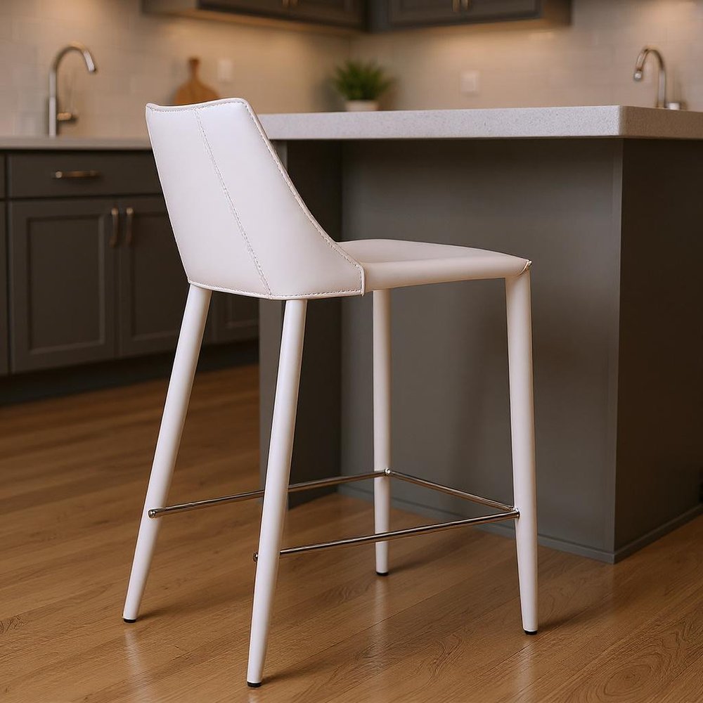 26" White Faux Leather And Steel Low Back Counter Height Bar Chair HomeRoots