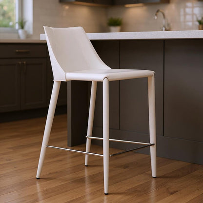 26" White Faux Leather And Steel Low Back Counter Height Bar Chair HomeRoots