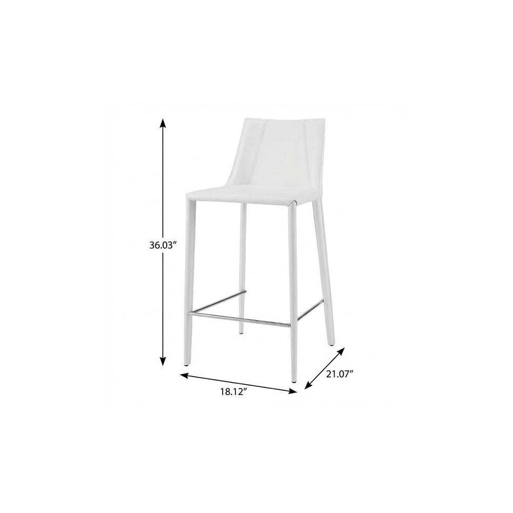 26" White Faux Leather And Steel Low Back Counter Height Bar Chair HomeRoots