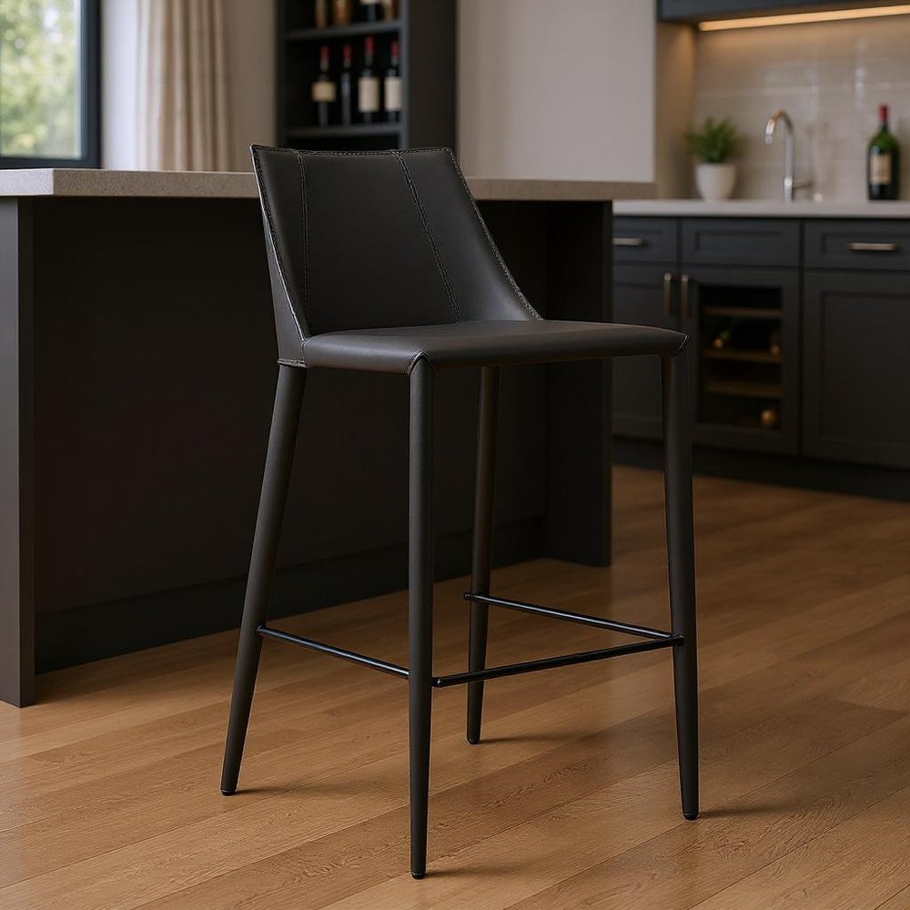 30" Black Steel Low Back Bar Height Bar Chair HomeRoots