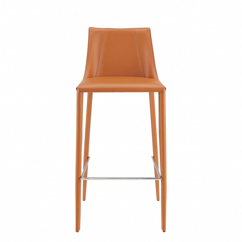 30" Terra Cotta Faux Leather And Steel Low Back Bar Height Bar Chair HomeRoots