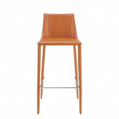 30" Terra Cotta Faux Leather And Steel Low Back Bar Height Bar Chair HomeRoots