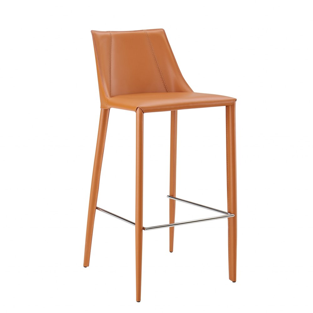 30" Terra Cotta Faux Leather And Steel Low Back Bar Height Bar Chair HomeRoots