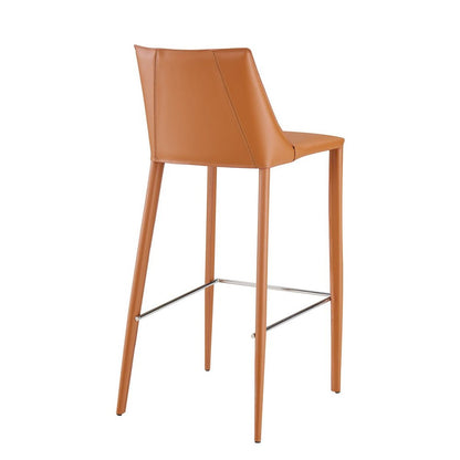 30" Terra Cotta Faux Leather And Steel Low Back Bar Height Bar Chair HomeRoots