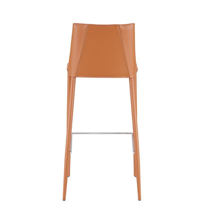 30" Terra Cotta Faux Leather And Steel Low Back Bar Height Bar Chair HomeRoots