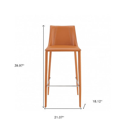 30" Terra Cotta Faux Leather And Steel Low Back Bar Height Bar Chair HomeRoots