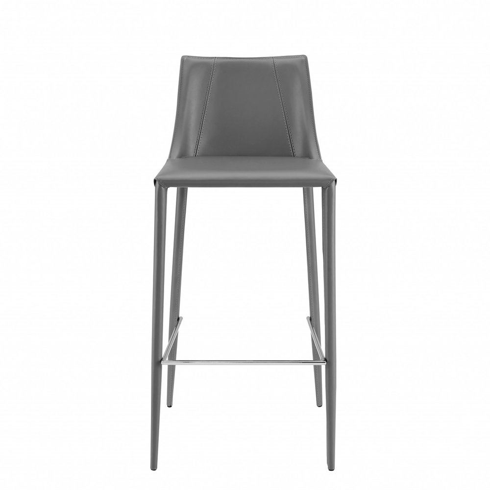30" Gray Faux Leather And Steel Low Back Bar Height Bar Chair HomeRoots