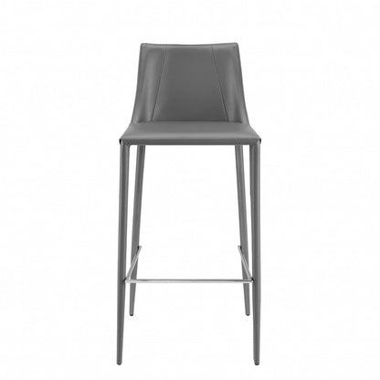 30" Gray Faux Leather And Steel Low Back Bar Height Bar Chair HomeRoots