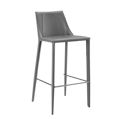 30" Gray Faux Leather And Steel Low Back Bar Height Bar Chair HomeRoots