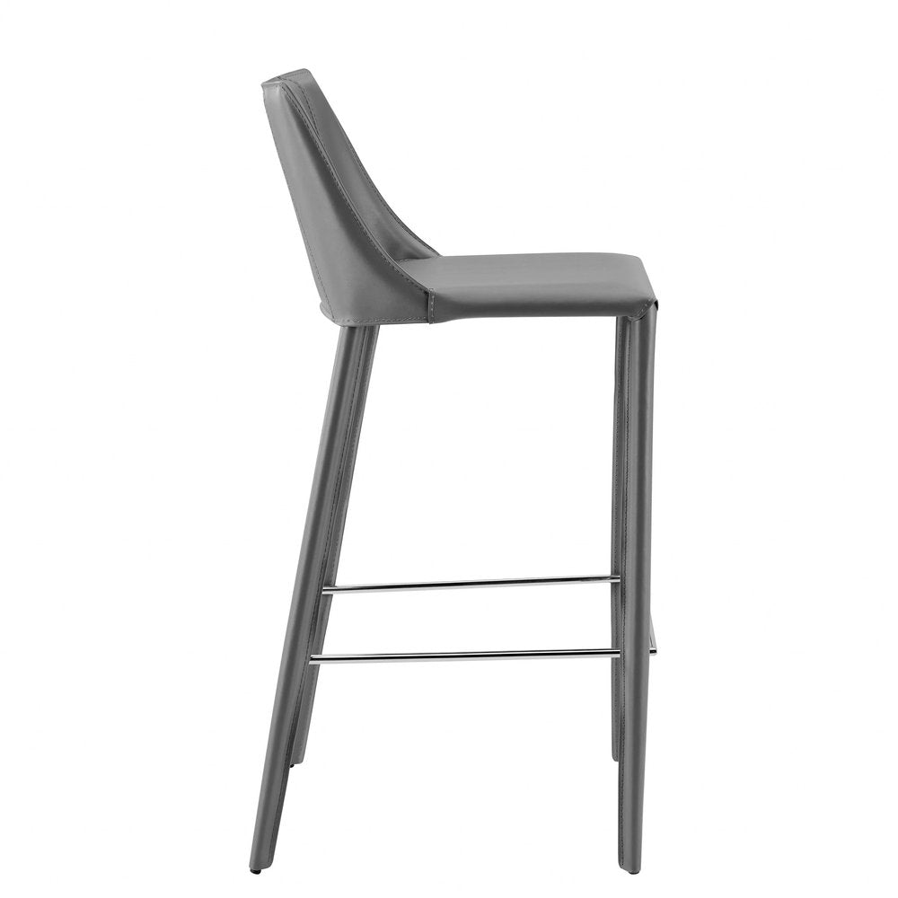 30" Gray Faux Leather And Steel Low Back Bar Height Bar Chair HomeRoots