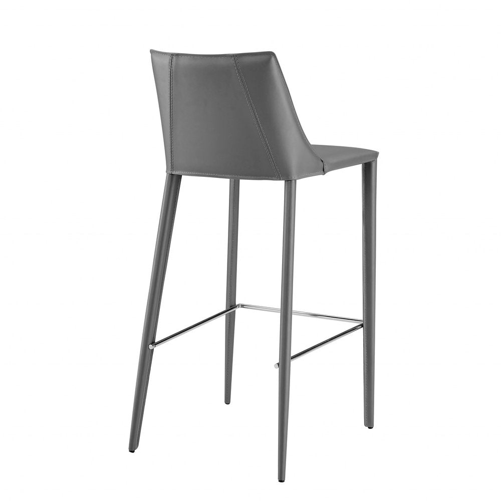 30" Gray Faux Leather And Steel Low Back Bar Height Bar Chair HomeRoots