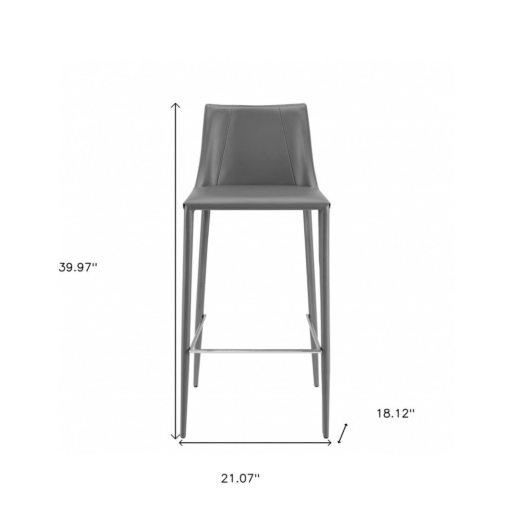 30" Gray Faux Leather And Steel Low Back Bar Height Bar Chair HomeRoots