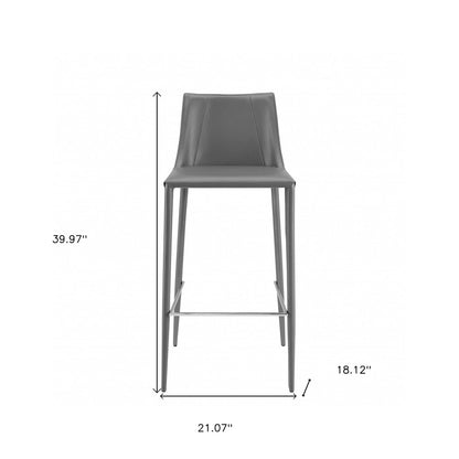 30" Gray Faux Leather And Steel Low Back Bar Height Bar Chair HomeRoots