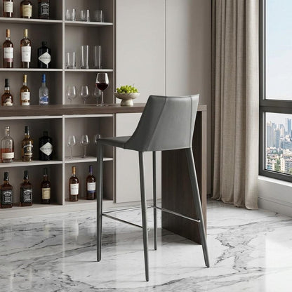 30" Gray Faux Leather And Steel Low Back Bar Height Bar Chair HomeRoots