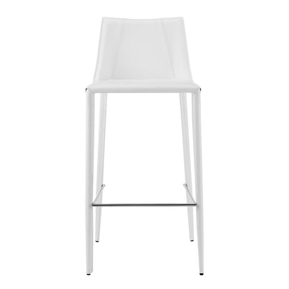 30" White Faux Leather And Steel Low Back Bar Height Bar Chair HomeRoots