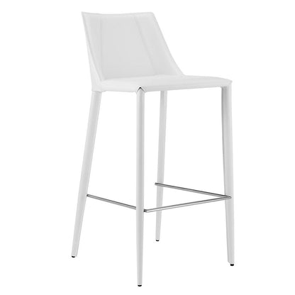 30" White Faux Leather And Steel Low Back Bar Height Bar Chair HomeRoots