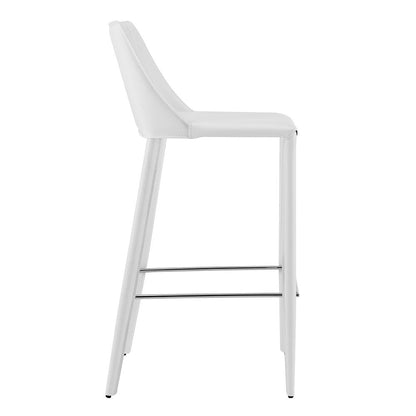 30" White Faux Leather And Steel Low Back Bar Height Bar Chair HomeRoots