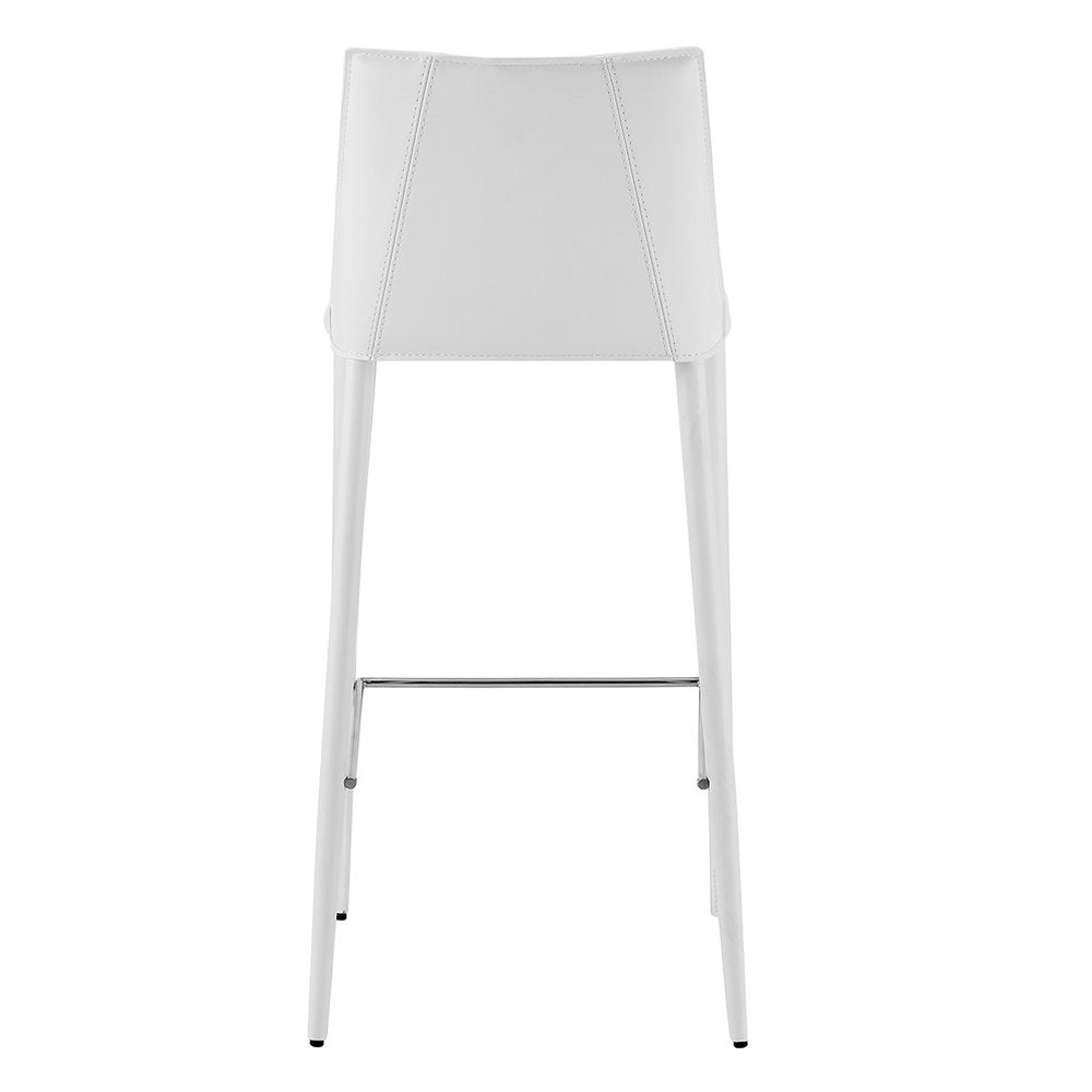 30" White Faux Leather And Steel Low Back Bar Height Bar Chair HomeRoots