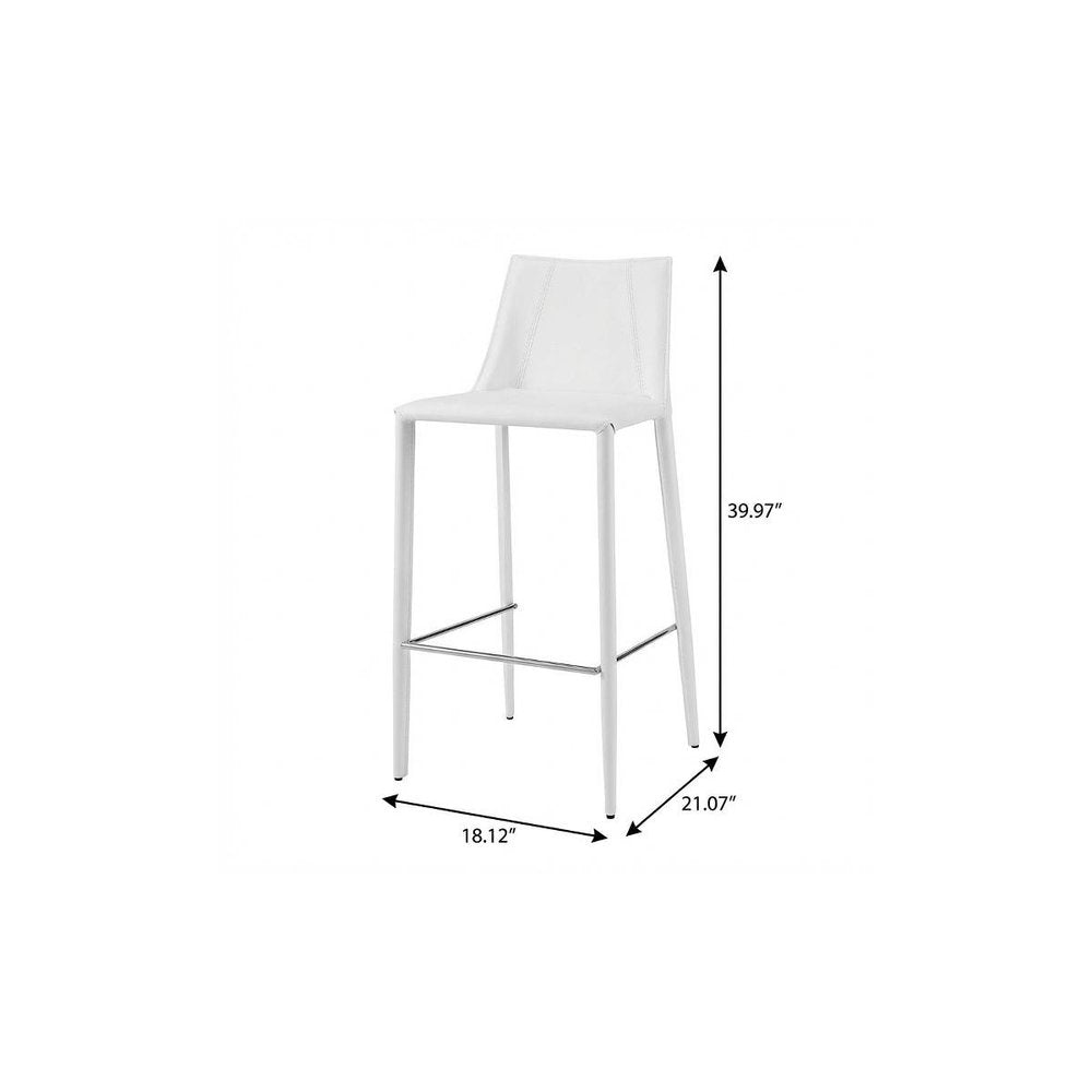 30" White Faux Leather And Steel Low Back Bar Height Bar Chair HomeRoots